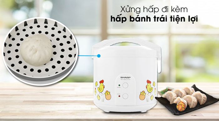 Nồi cơm điện nắp gài Sharp 1.8 lít KS-183TJV-CH - Có xứng hấp tiện hấp rau củ