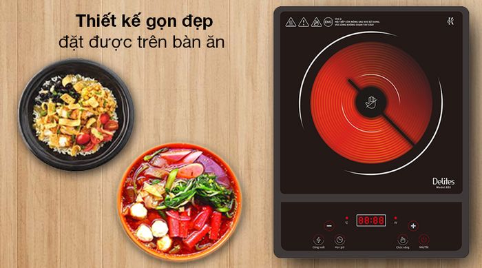 Bếp hồng ngoại Delites 853 - Thiết kế bếp hồng ngoại đơn nhỏ gọn, có 1 vùng nấu, phù hợp cho căn bếp nhỏ hẹp