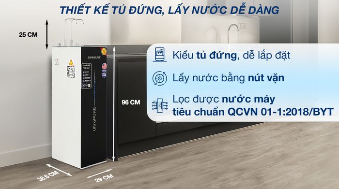 Máy lọc nước RO nóng nguội lạnh Sunhouse UltraPURE SHA76210KL 10 lõi - Thiết kế