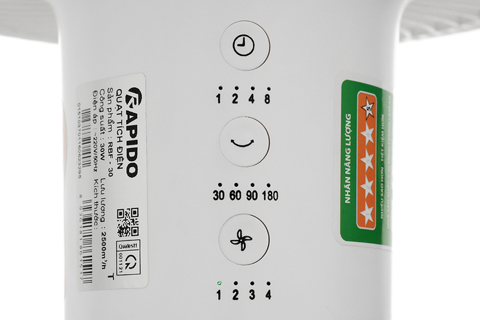 Quạt sạc điện Rapido RBF-30 - Bảng điều khiển