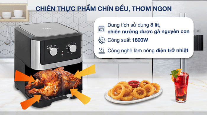 Nồi chiên không dầu Rapido RAF-8.0M 8 lít - Dung tích, công suất, công nghệ