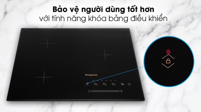 Bếp từ ba vùng nấu kangaroo KG836i - Bảo vệ người dùng với tính năng khóa bảng điều khiển