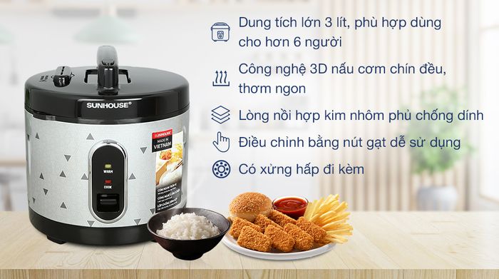 Nồi cơm điện nắp gài Sunhouse 3 lít SHD8305 - Tổng quan