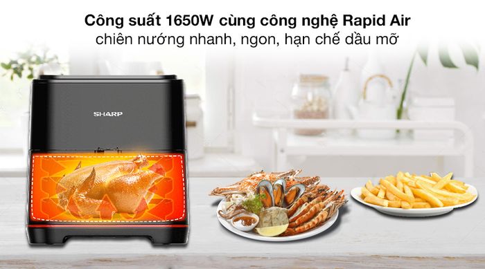 Công suất, công nghệ - Nồi chiên không dầu Sharp KF-AF70EV-BK 5.5 lít