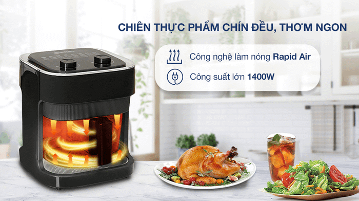 Nồi chiên không dầu Mishio MK373 7 lít - Công nghệ, công suất