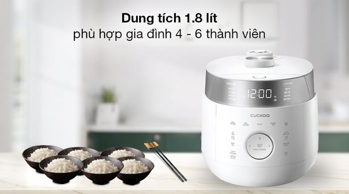 Nồi cơm cao tần Cuckoo 1.8 lít CRP-LHTR1009F/WHSIVNCV - Dung tích 1.8 lít nấu cơm hằng ngày cho gia đình có từ 4 - 6 thành viên