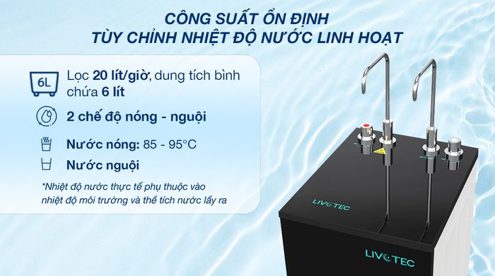 Máy lọc nước RO nóng nguội Livotec 635 10 lõi - Công suất
