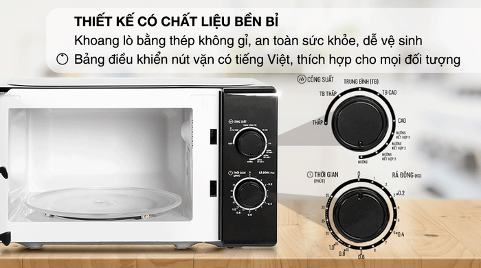 Khoang lò bằng thép không gỉ, bảng điều khiển nút vặn dễ dùng
