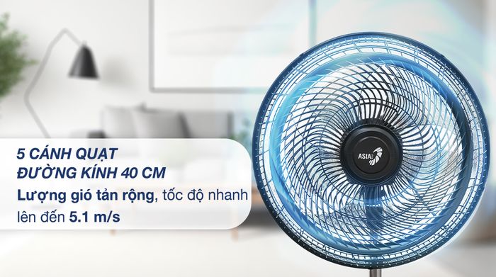 Lượng gió tản rộng - Quạt đứng Asia 5 cánh VY619990 55W