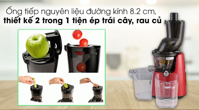 Máy ép chậm Kuvings E7000 - Ống tiếp nguyên liệu đạt đường kính tới 8.2 cm, thiết kế 2 trong 1