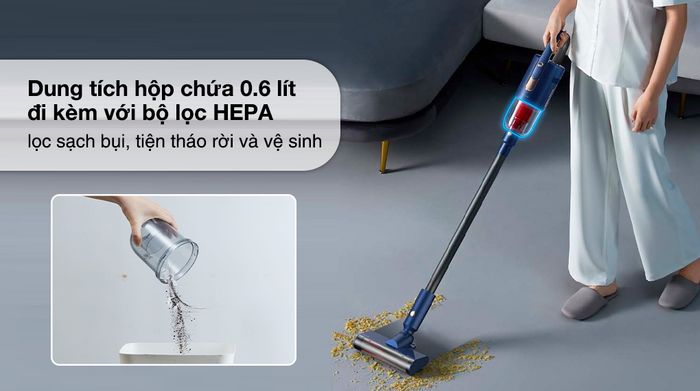 Máy hút bụi cầm tay không dây Deerma VC811 - Dung tích và bộ lọc