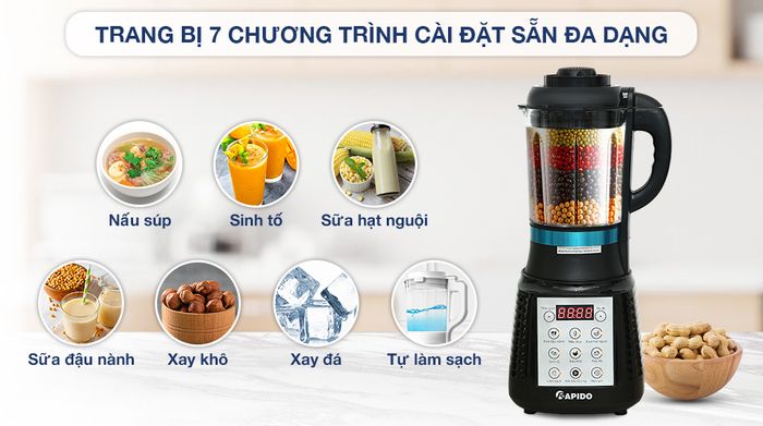 Máy làm sữa hạt Rapido RHB-1800D - Chương trình cài sẵn