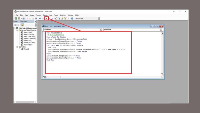 Hướng dẫn sử dụng VBA để lưu một sheet Excel thành file riêng bước 3 (Kèm hình minh họa)