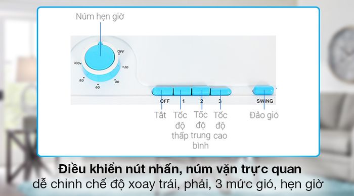 Quạt lửng AC ALF02A145 - Điều khiển nút nhấn, núm vặn trực quan