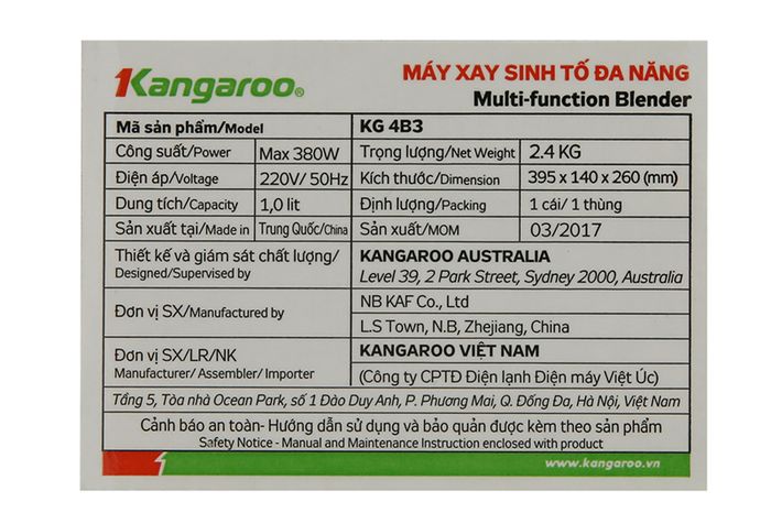 Công suất tốt - Máy xay sinh tố Kangaroo KG4B3