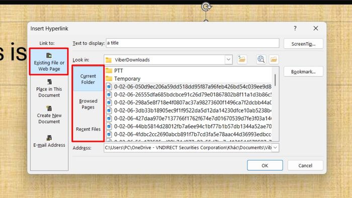 Hình ảnh minh họa bước 3 tạo liên kết mở file trong PowerPoint