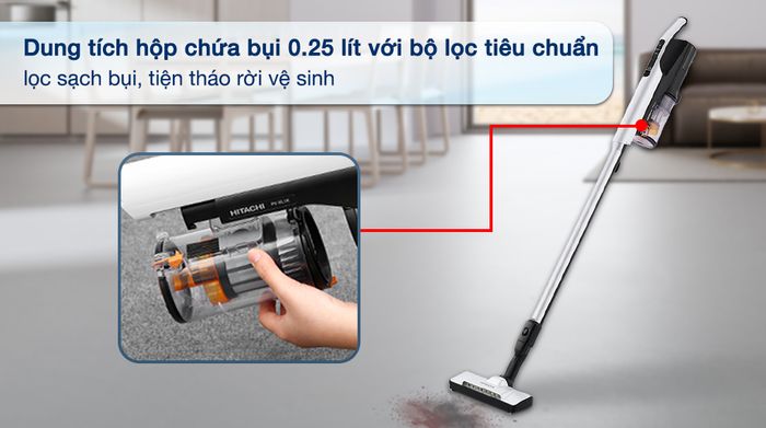 Máy hút bụi không dây Hitachi PV-XL1K WH - Hộp chứa bụi