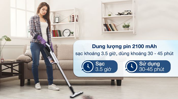 Máy hút bụi không dây Hitachi PV-XL1K WH - Dung lượng pin