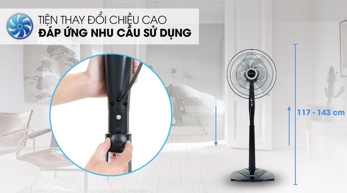 Chiều cao thay đổi linh hoạt - Quạt đứng Sharp PJ-S40RV-DG