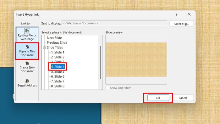 Hình ảnh minh họa cách tạo liên kết đến Slide trong PowerPoint bước 3