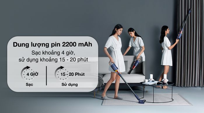 Máy hút bụi cầm tay không dây Deerma VC811 - Dung lượng pin