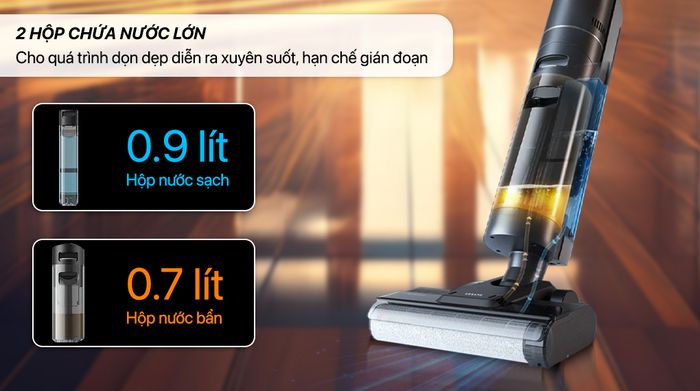 2 hộp nước lớn - Máy hút bụi lau nhà Dreame H12S AE