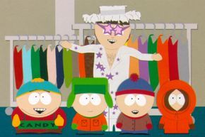 Iconic figures from the animated series 'South Park.'