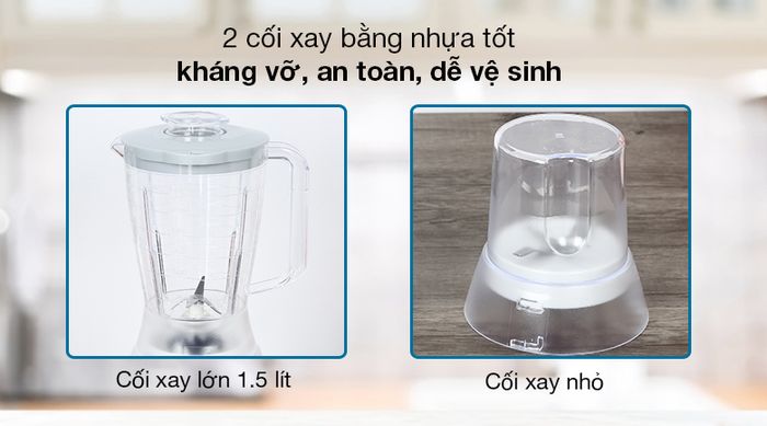 Máy xay sinh tố AVA YX-904N - Cối xay nhựa lớn 1.5 lít và cối nhỏ chất lượng tốt, an toàn cho sức khỏe
