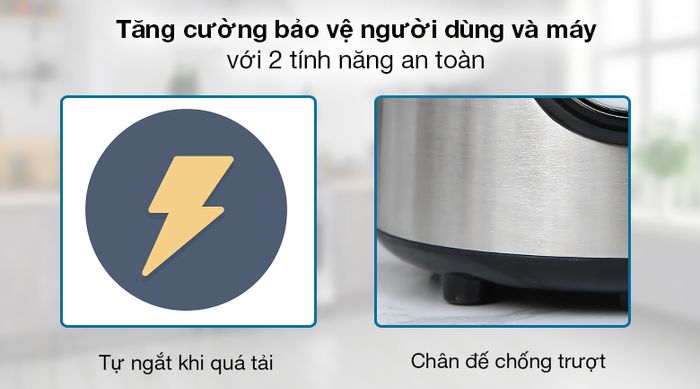 Máy xay sinh tố DMAX BL9702-GS - Sử dụng an toàn với chân đế chống trượt và tính năng tự ngắt khi quá tải