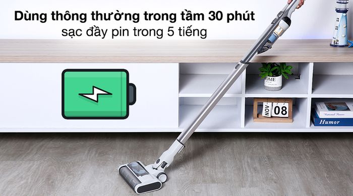 Máy hút bụi không dây Philips XC4201/01 - Sử dụng pin sạc 2500 mAh cho thời gian dùng thông thường khoảng 30 phút
