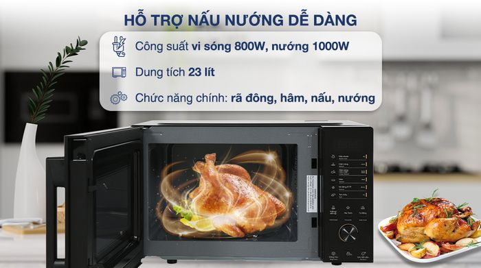 Lò vi sóng có nướng Electrolux EMG23D22B 23 lít - Công suất, dung tích, chức năng chính