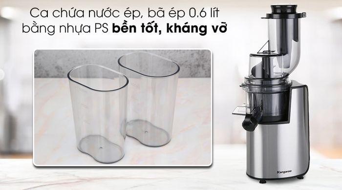 Máy ép chậm Kangaroo KG1B6 - Ca chứa nước ép bằng nhựa PS bền tốt