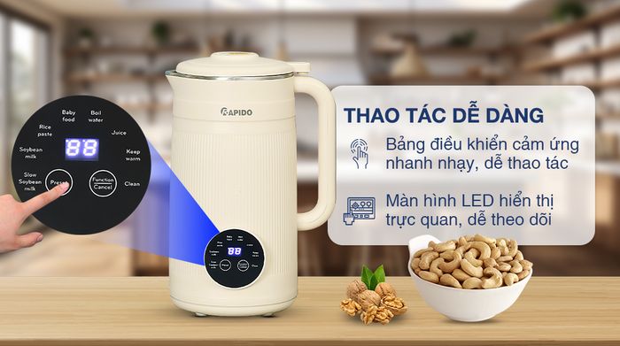 Điều khiển dễ dàng - Máy làm sữa hạt đa năng Rapido RHB-800DM