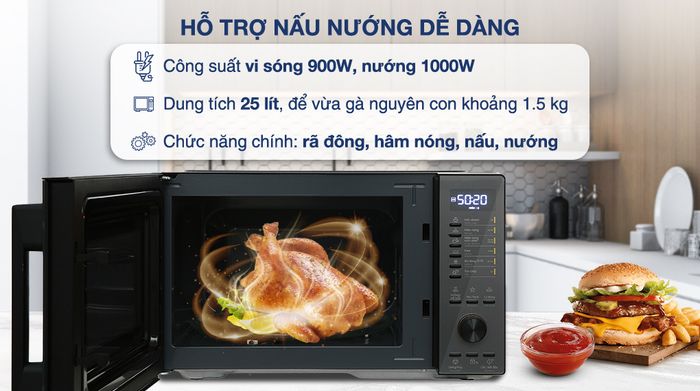 Lò vi sóng có nướng Electrolux EMG25D22BM 25 lít - Hỗ trợ nấu nướng