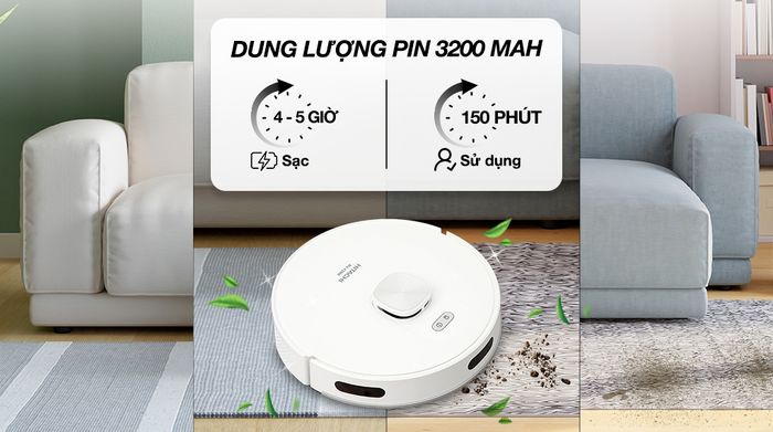 Robot hút bụi lau nhà Hitachi RV-X20M - Dung lượng pin