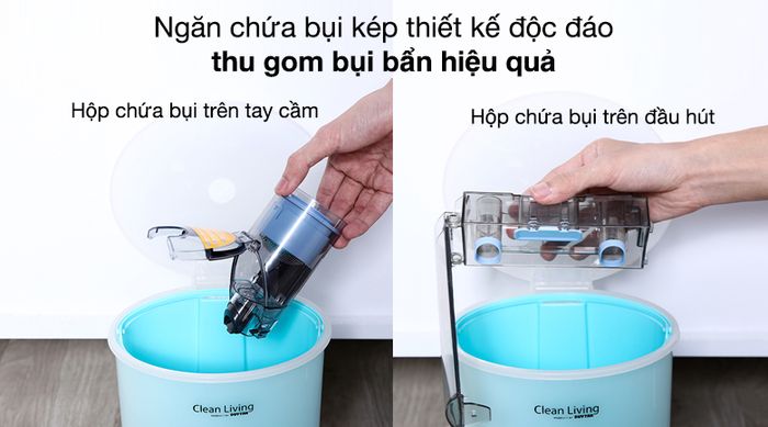 Máy hút bụi không dây Philips XC4201/01 - Ngăn chứa bụi kép thiết kế độc đáo thu gom bụi bẩn hiệu quả