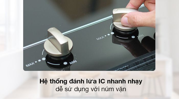 Bếp ga âm Sunhouse SHB501MT - Hệ thống đánh lửa IC tạo tia lửa nhạy, thao tác tiện lợi với núm vặn