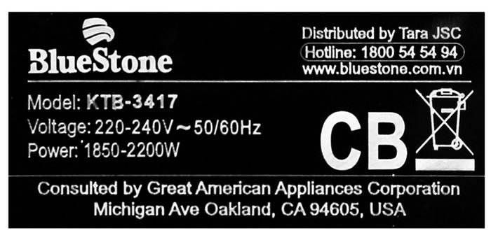 Công suất - Bình đun siêu tốc Bluestone KTB-3417