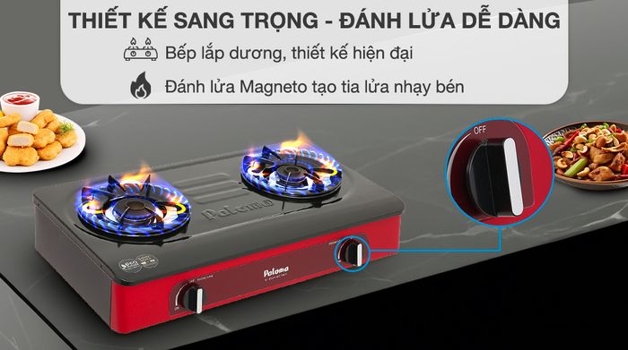 Bếp ga đôi Paloma PA-V72 ER - Thiết kế và hệ thống đánh lửa của bếp