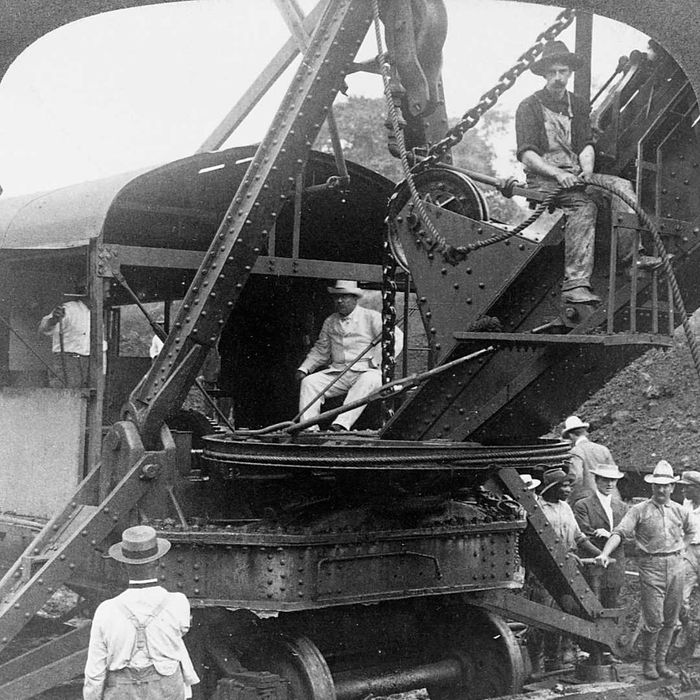 Theodore Roosevelt Sitting in Crane at Panama Canal
