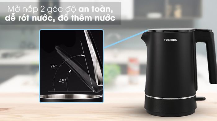 Bình đun siêu tốc Toshiba 1.5 lít KT-15DS1NV - Nắp bình mở 2 góc độ