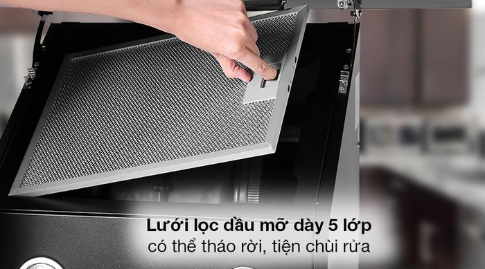 Máy hút mùi áp tường Kangaroo KG1361 - Lưới lọc dầu mỡ 5 lớp chất liệu nhôm cao cấp nhẹ bền