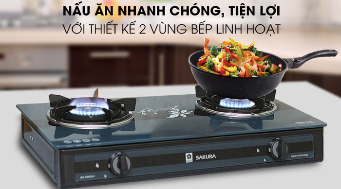 Bếp ga đôi Sakura SA-690GH nấu 2 món