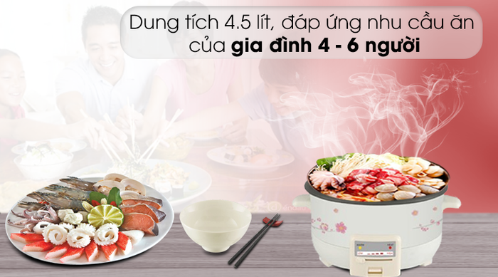 Dung tích - Nồi lẩu điện Delites CBR45-90 4.5 lít