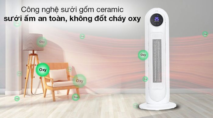 Quạt sưởi gốm ceramic Mutosi MCH-2200 - Sưởi ấm an toàn bằng công nghệ sưởi gốm ceramic hiện đại