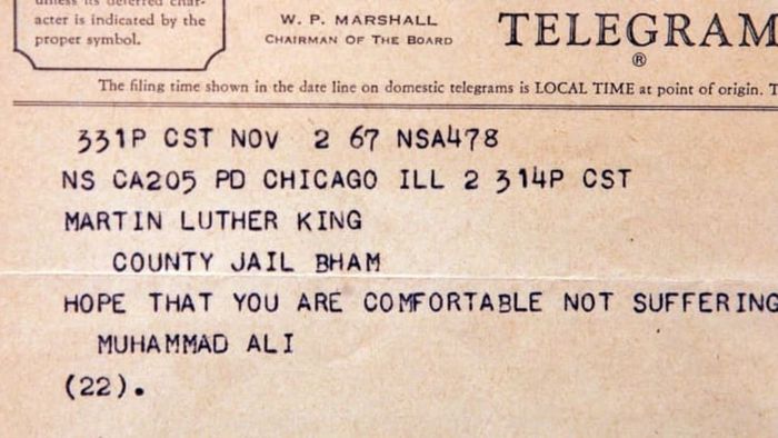 A telegram sent by boxer Muhammad Ali to Dr. Martin Luther King Jr. while he was in jail in 1967.
