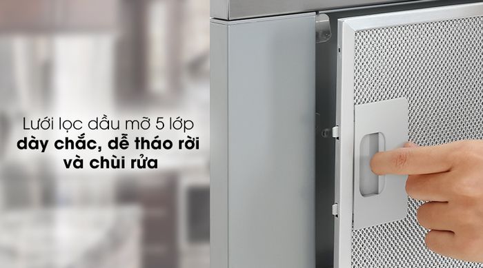 Máy hút mùi âm tủ Electrolux LFP216S - Lưới lọc dầu mỡ 5 lớp dày chắc, chất liệu nhôm sáng bóng, chống oxi hóa