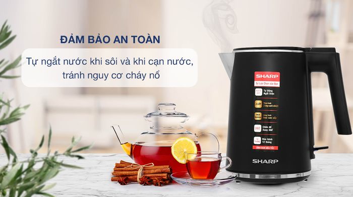 Bình đun siêu tốc Sharp EKJ-10DVPS-BK - Chế độ an toàn