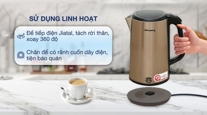 Bình đun siêu tốc Điện Quang 1.8 lít ĐQ EKT08 1818 GO - Đế tiếp điện
