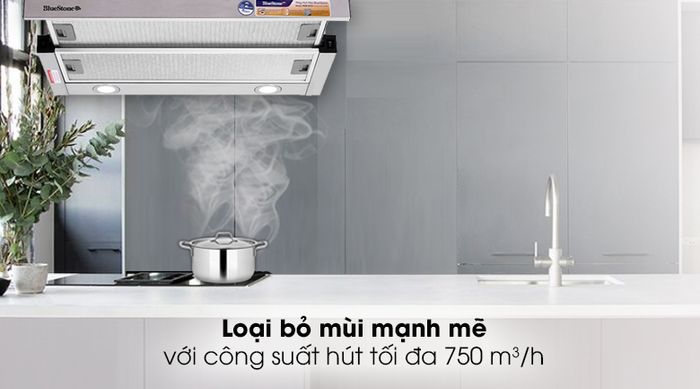 Máy hút mùi âm tủ BlueStone HOB-8725 - Máy hút mùi công suất hoạt động 233W, công suất hút 750 m³/h